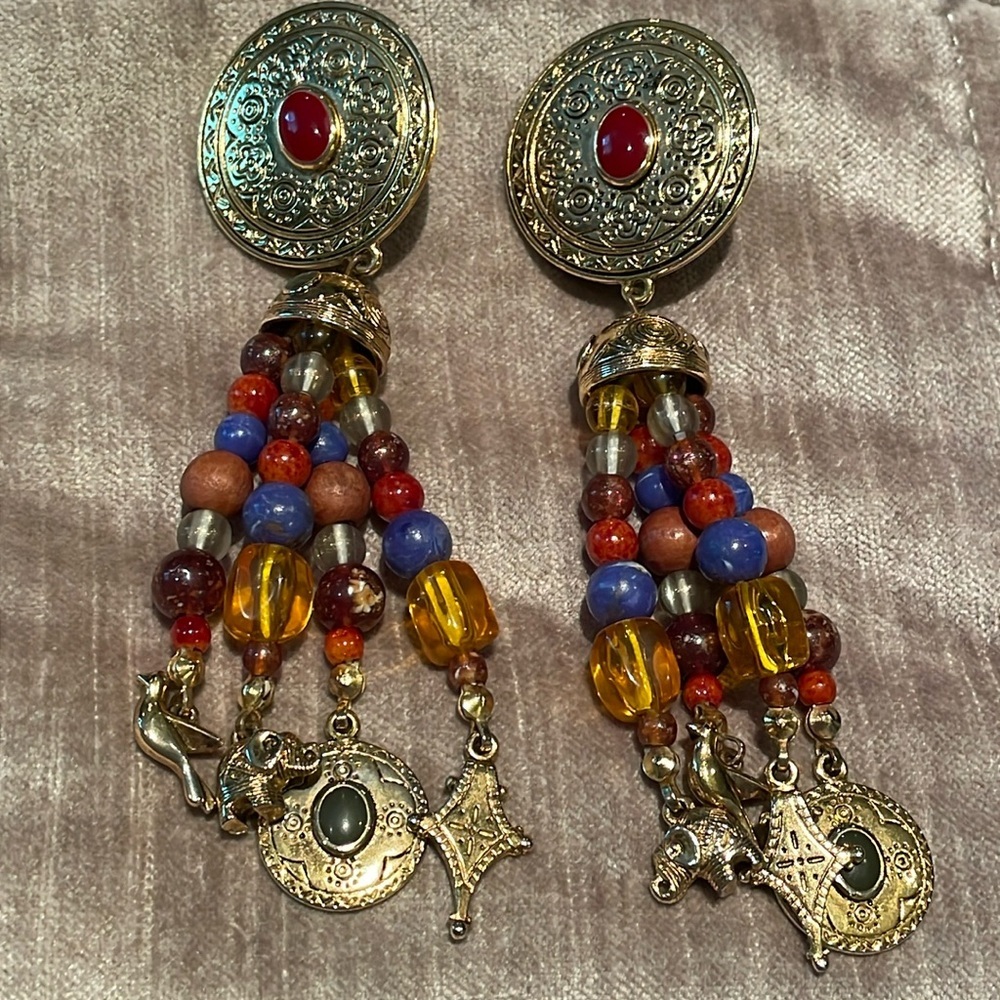 Liz Clairborne Moroccan Style Earrings Gorgeous Quality Gold Beaded